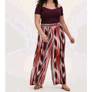 Torrid Wide Leg Crinkle Gauze High Rise Pull On Pants sz 2- 2X Multi Ikat Stripe
